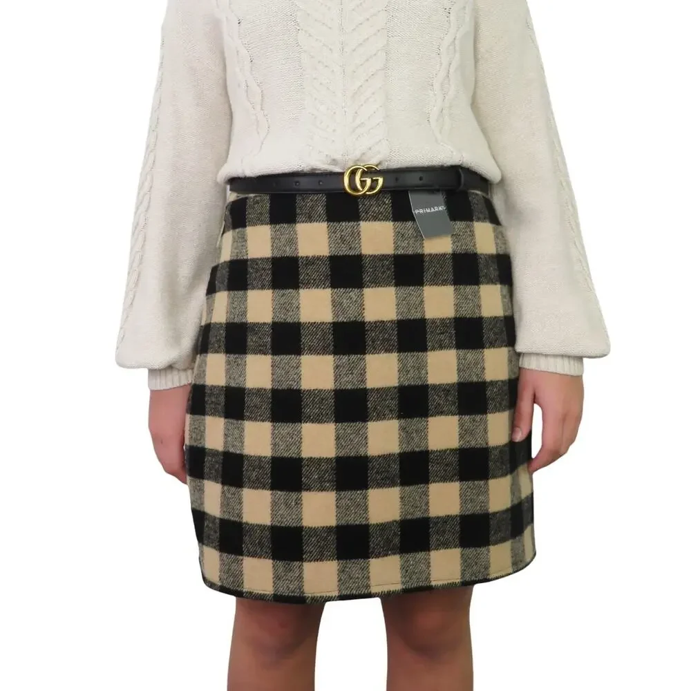 Primark Black & Cream Plaid Mini Skirt Preppy Twee Retro Small